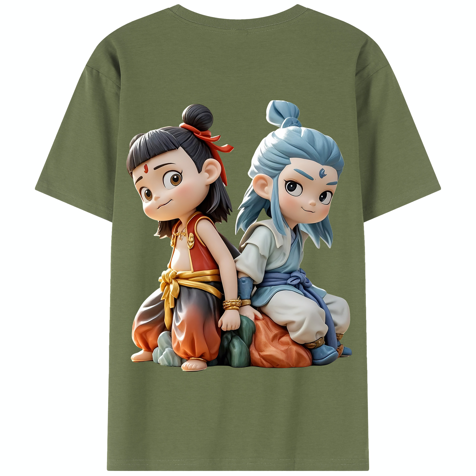 （画像用） Ne Zha 2 ナタ 魔童の大暴れ 綿100％半袖Tシャツ（背面プリント）